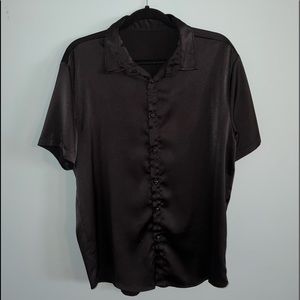 Black Satin Button-Down Shirt